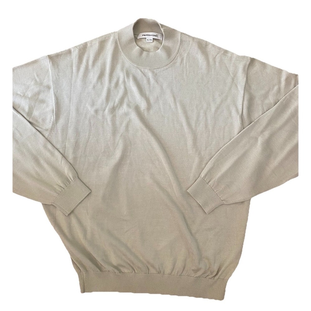 Pronto Uomo Men's Mock Neck Sweater Sz XL Silk Blend‎ Long Sleeve Shirt Tan